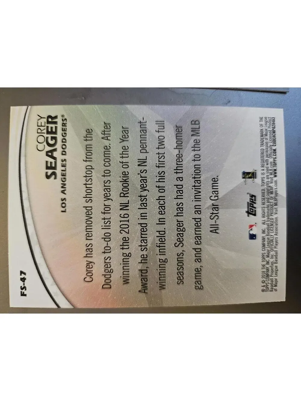 COREY SEAGER 2018 Topps Series 2 Future Stars Insert FS-47 DODGERS - Picture 2 of 2